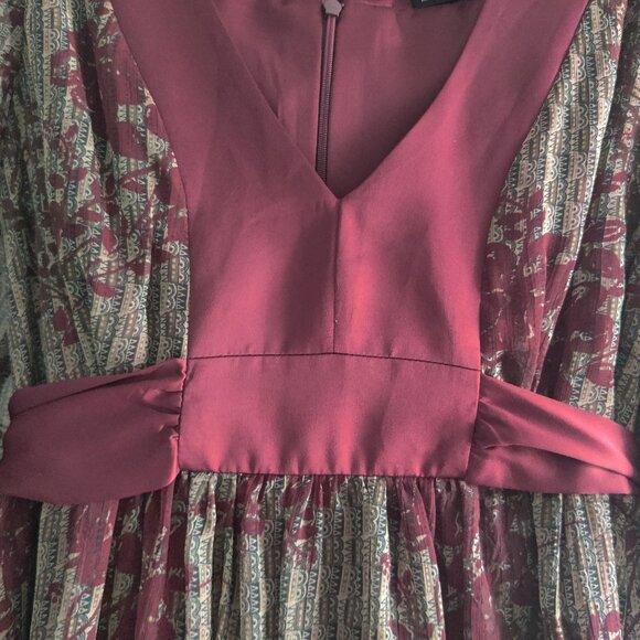 Max and Cleo Burgundy Flowered Dress - Size 4 - Picture 3 of 9